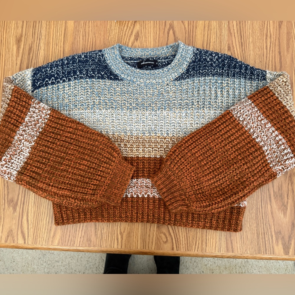 Olivaceous Multicolor Striped Crew Neck Sweater